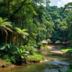 Paisagem amazônica em Rondônia com elementos indígenas para pregão de materiais e serviços