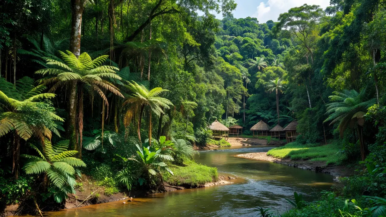 Paisagem amazônica em Rondônia com elementos indígenas para pregão de materiais e serviços