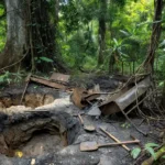 Garimpos ilegais desativados no Parque Nacional Mapinguari na Amazônia