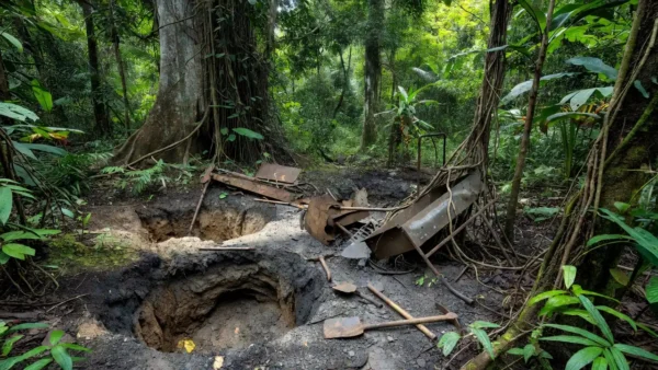 Garimpos ilegais desativados no Parque Nacional Mapinguari na Amazônia