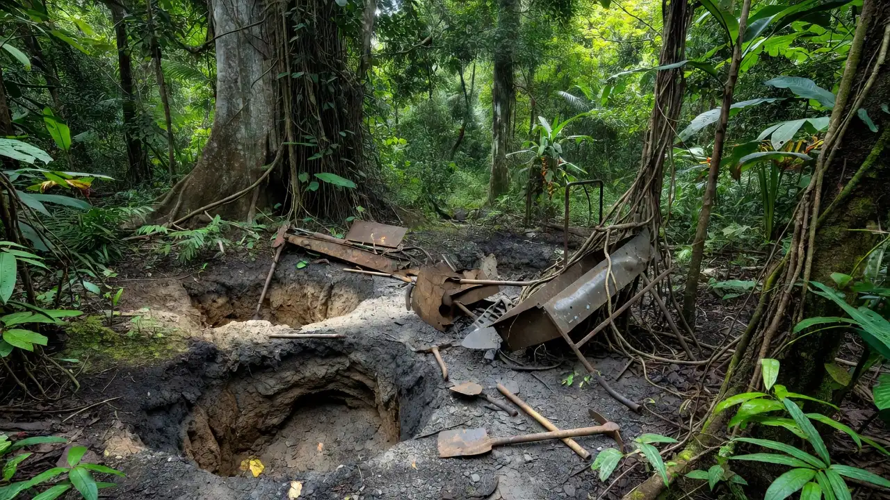Garimpos ilegais desativados no Parque Nacional Mapinguari na Amazônia