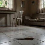 Interior de casa em Vilhena com faca no chão após discussão