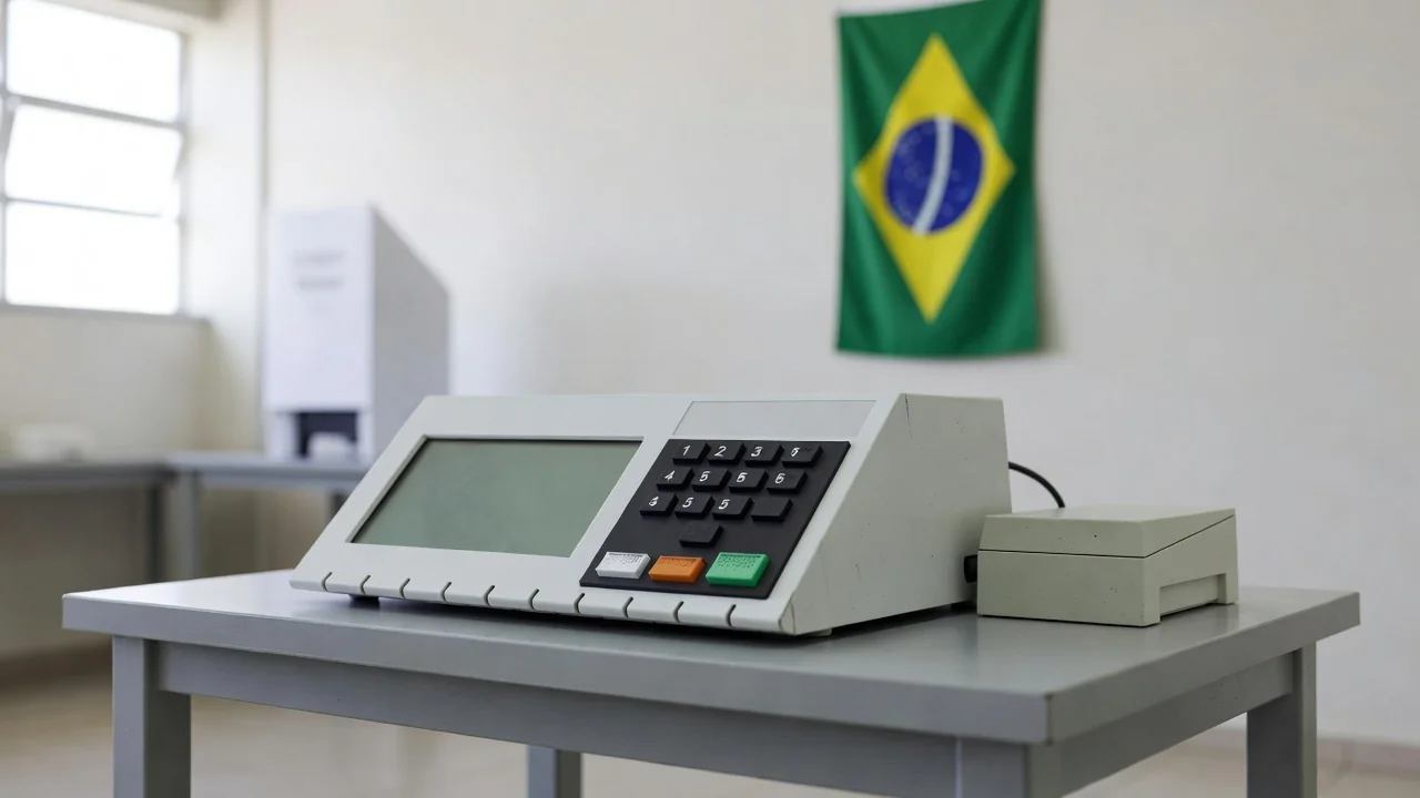 Urna eletrônica brasileira do TSE simbolizando transparência e combate à desinformação