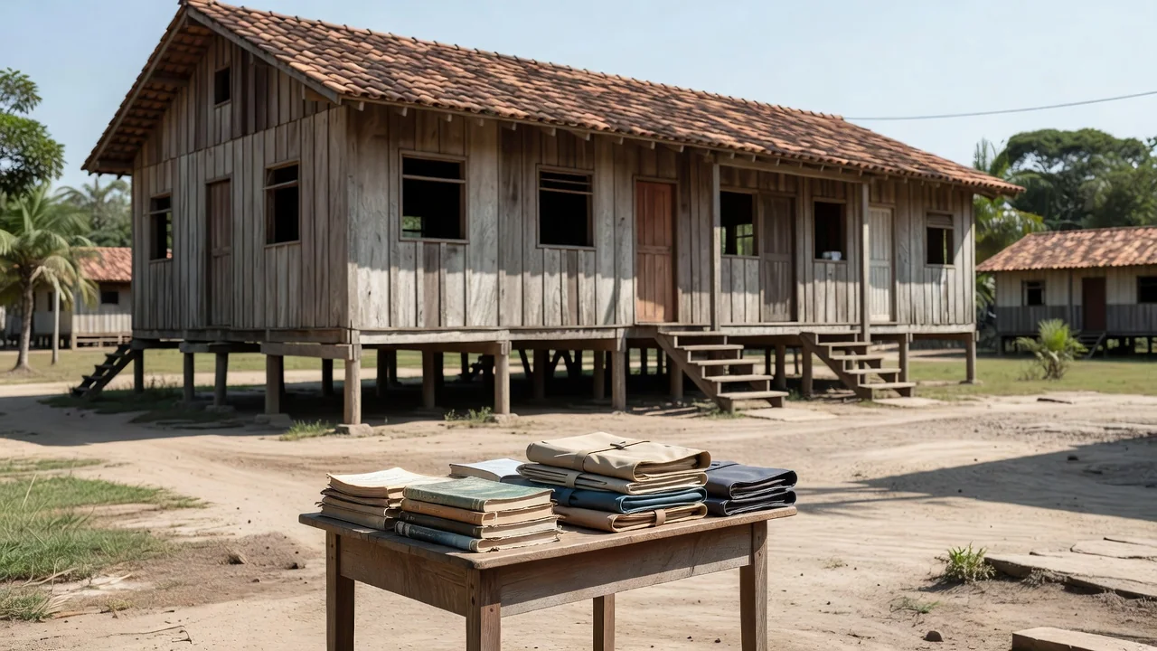 Fachada de escola pública em Porto Velho com elementos educacionais