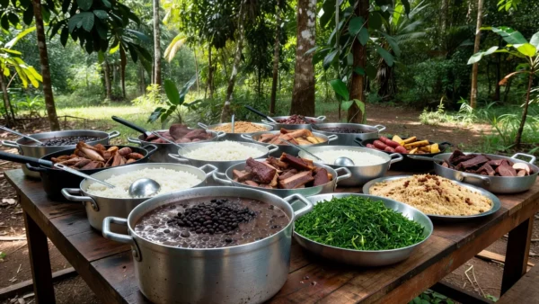 Mesa de feijoada tradicional em evento da OAB Rondônia em Porto Velho