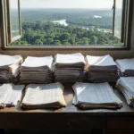 Documentos financeiros em mesa de escritório governamental em Rondônia