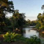 Paisagem do Vale do Jamari com urna eleitoral representando pesquisa para deputado federal