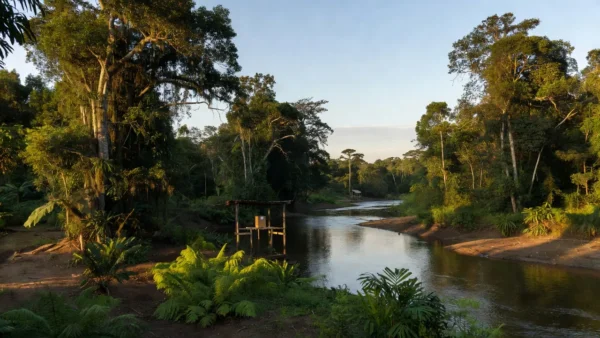 Paisagem do Vale do Jamari com urna eleitoral representando pesquisa para deputado federal