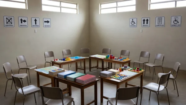 Auditório escolar com materiais de Educação Especial Inclusiva em Pimenta Bueno