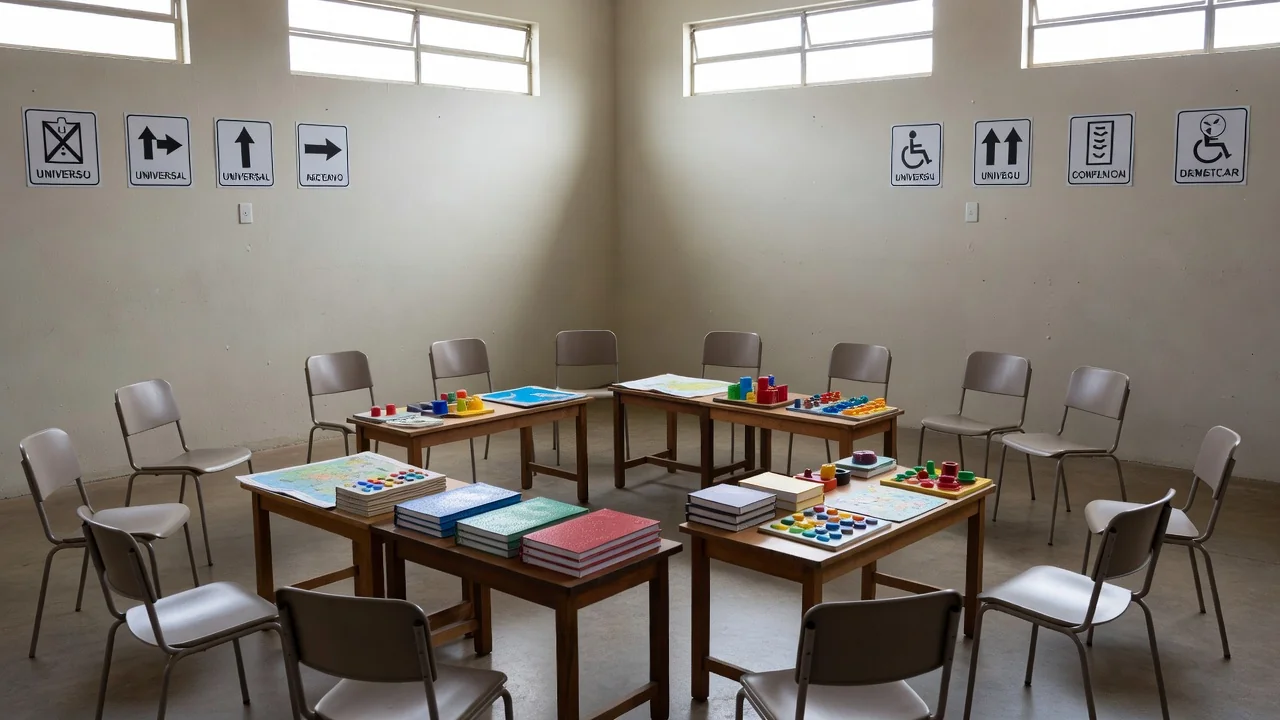 Auditório escolar com materiais de Educação Especial Inclusiva em Pimenta Bueno