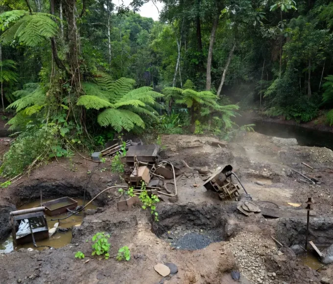 Área de garimpo ilegal de diamantes em terras indígenas de Vilhena