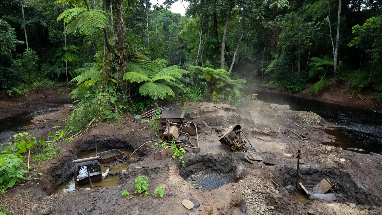 Área de garimpo ilegal de diamantes em terras indígenas de Vilhena