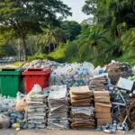 Materiais recicláveis e lixeiras em Porto Velho em seminário sobre reciclagem e inclusão de catadores