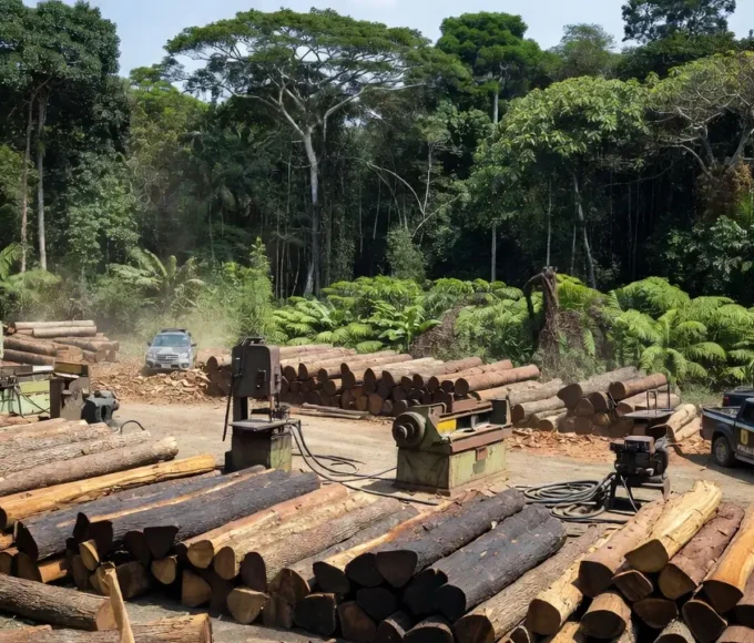 Viaturas da Polícia Federal em madeireira de Porto Velho durante operação