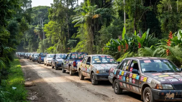 Adesivaço de campanha política em estrada de Rondônia com veículos