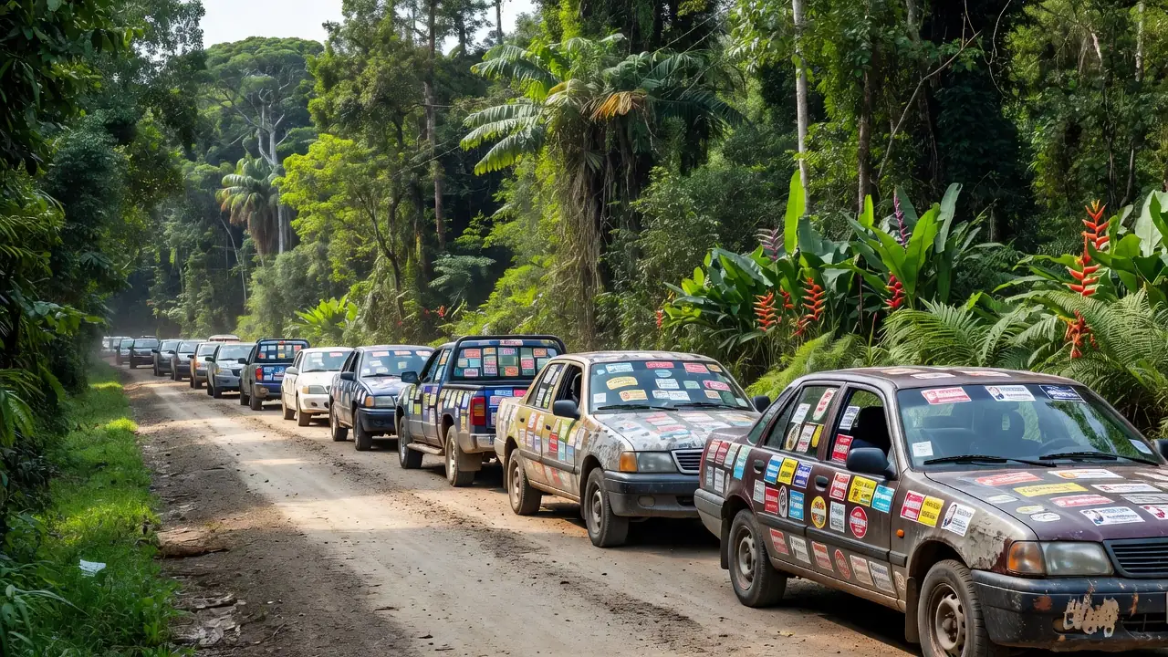 Adesivaço de campanha política em estrada de Rondônia com veículos
