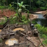 Área de extração ilegal de diamantes em terras indígenas de Rondônia