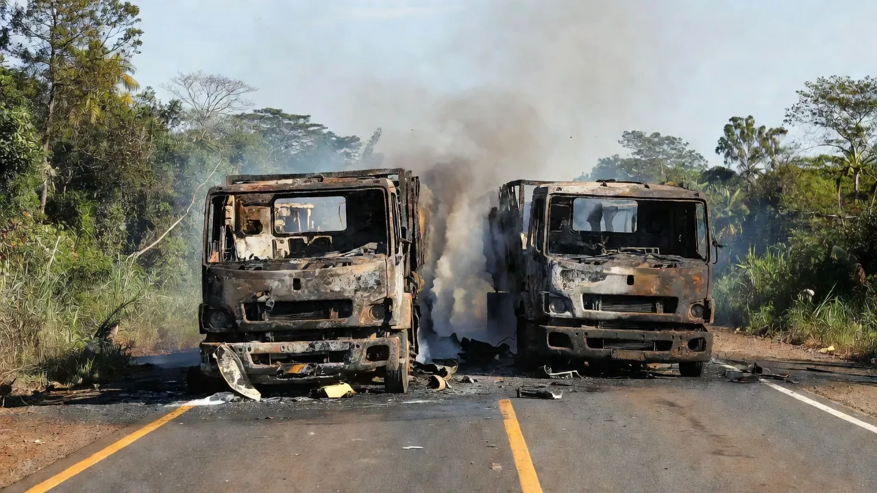 Colisão de caminhões carbonizados na BR-364 em Itapuã do Oeste