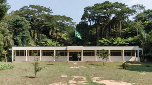 Fachada de colégio militar em Guajará-Mirim, Rondônia, relacionado a caso de deepfake.
