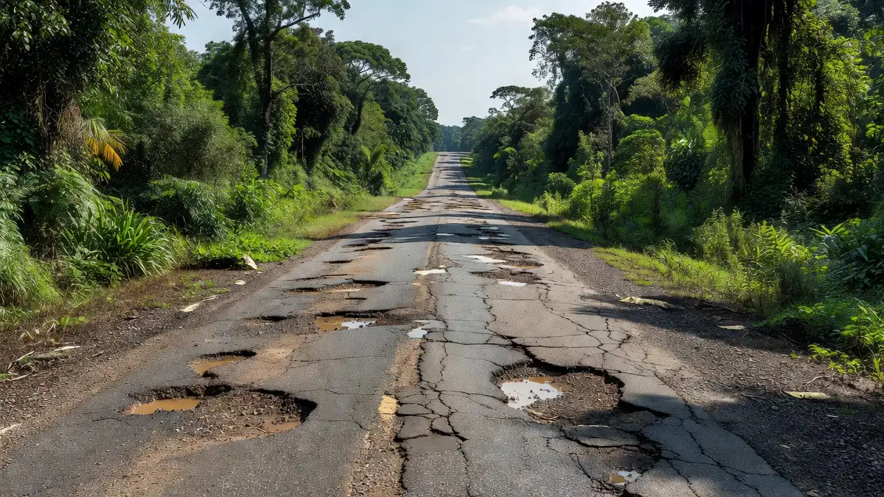 Rodovia BR-364 deteriorada em Rondônia, Brasil