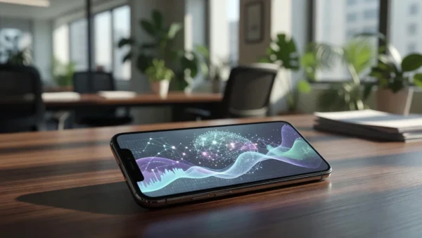 Smartphone com app do Banco do Brasil e inteligência artificial