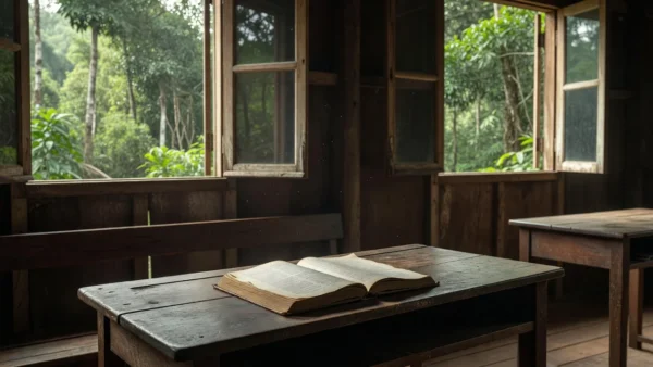 Livro em sala de aula rural de Rondônia em tributo a professores pioneiros