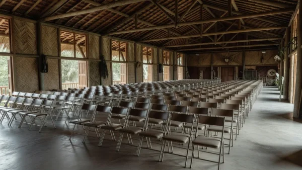 Salão de eventos em Porto Velho com cadeiras para reunião política sobre o voto