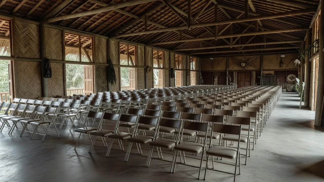 Salão de eventos em Porto Velho com cadeiras para reunião política sobre o voto