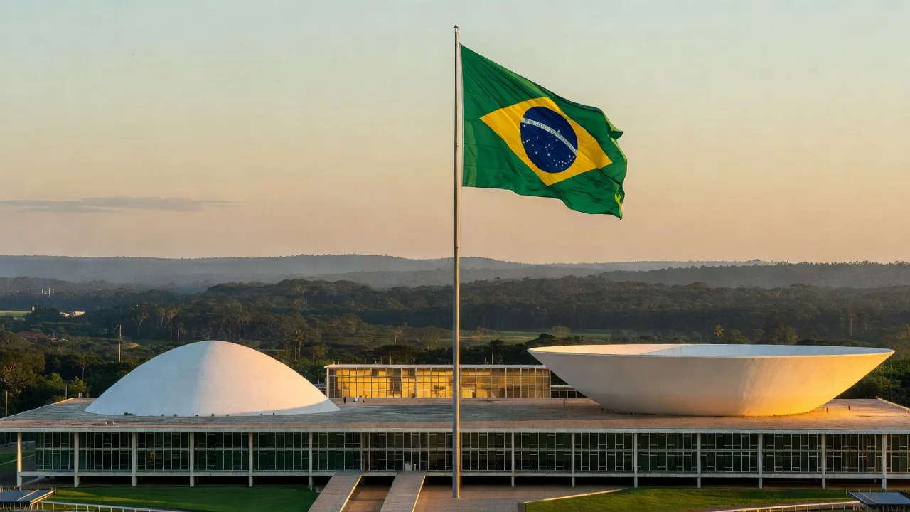 Congresso Nacional em Brasília com elementos da Amazônia representando Rondônia