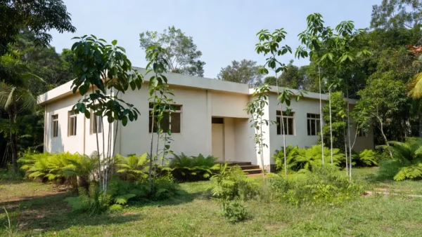 Fachada da Prefeitura de Jaru com vegetação tropical ao redor
