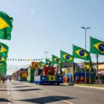 Desfile cívico 7 de setembro em Jaru com bandeiras do Brasil