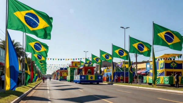 Desfile cívico 7 de setembro em Jaru com bandeiras do Brasil