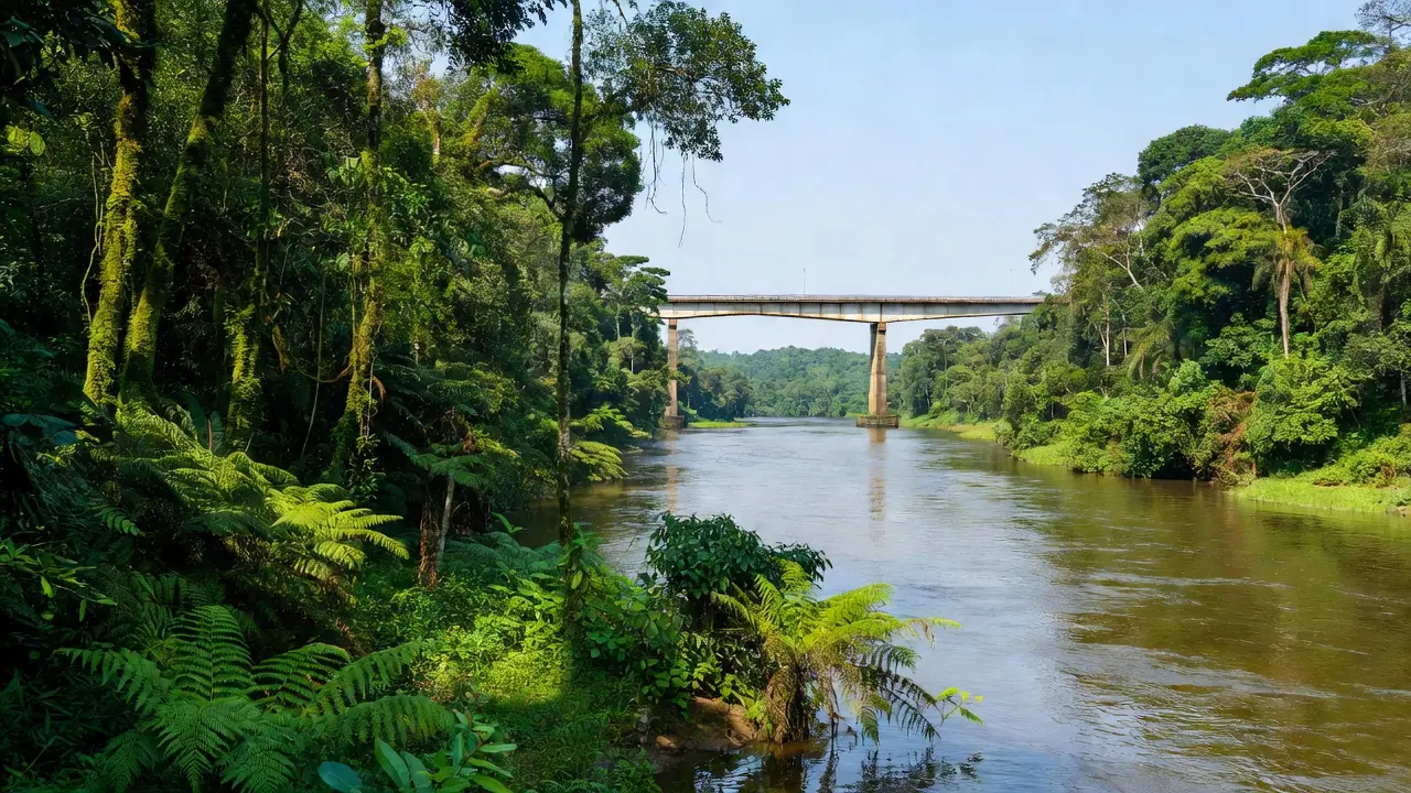 Fronteira Brasil-Bolívia com paisagem amazônica durante intercâmbio da Afya São Lucas