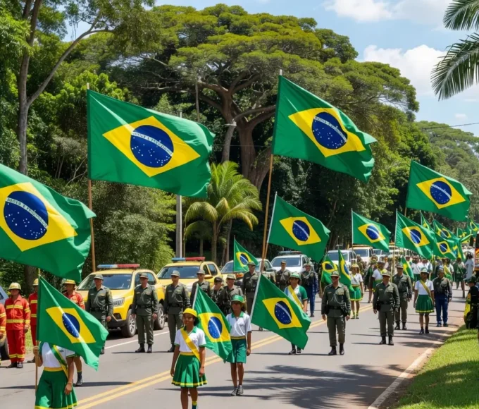 Desfile cívico de 7 de Setembro com escolas e forças de segurança em Jaru