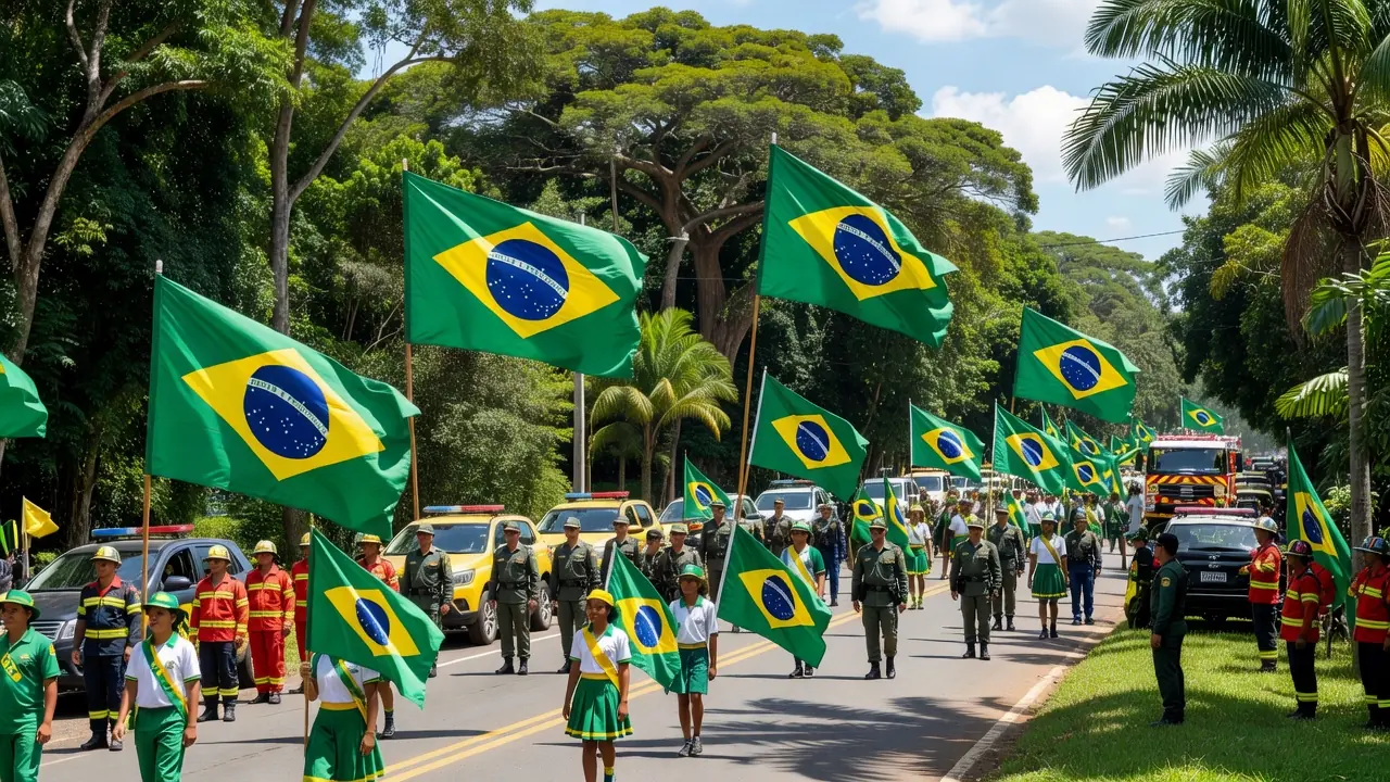 Desfile cívico de 7 de Setembro com escolas e forças de segurança em Jaru