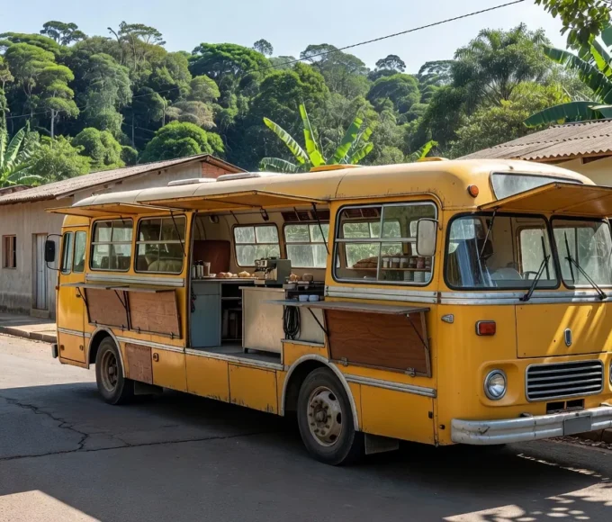 Ônibus aposentado transformado em Bus Café Nelinho em Rolim de Moura