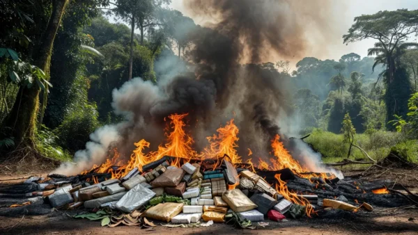 Incineração de mais de 645 kg de drogas pela Polícia Civil em Guajará-Mirim