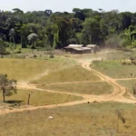 Paisagem rural em Rondônia com terras agrícolas e florestas amazônicas, sobre regularização fundiária.