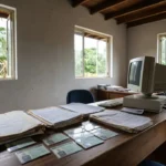 Documentos e cartões de CNH em mesa de escritório do Detran em Rondônia