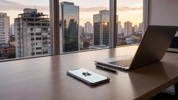 Celular no silencioso sobre mesa de escritório para foco e produtividade