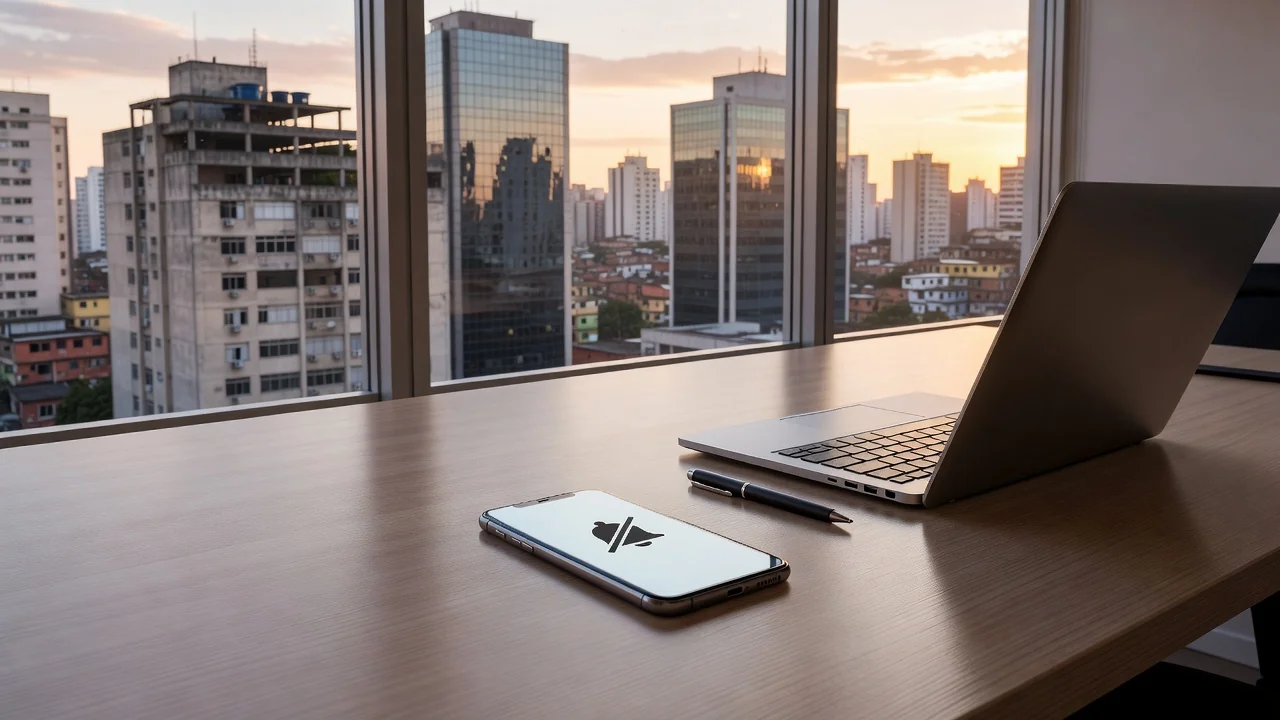 Celular no silencioso sobre mesa de escritório para foco e produtividade