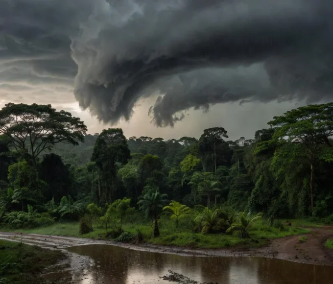 Céu nublado e chuva em Rolim de Moura durante frente fria em Rondônia