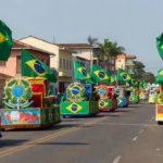 Desfile cívico de 7 de Setembro em Vilhena com bandeiras e carros alegóricos