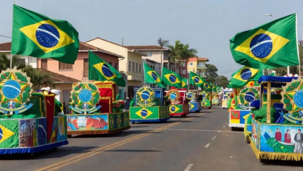 Desfile cívico de 7 de Setembro em Vilhena com bandeiras e carros alegóricos