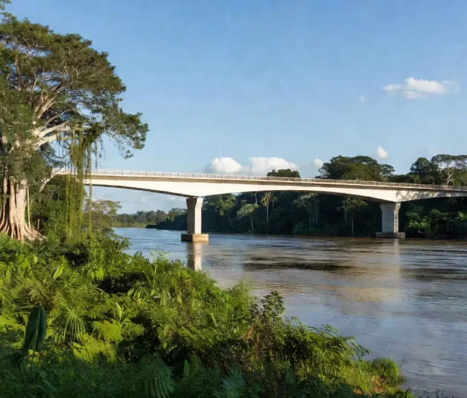 Ponte sobre rio na Amazônia em Rondônia simbolizando emendas de R$ 500 milhões