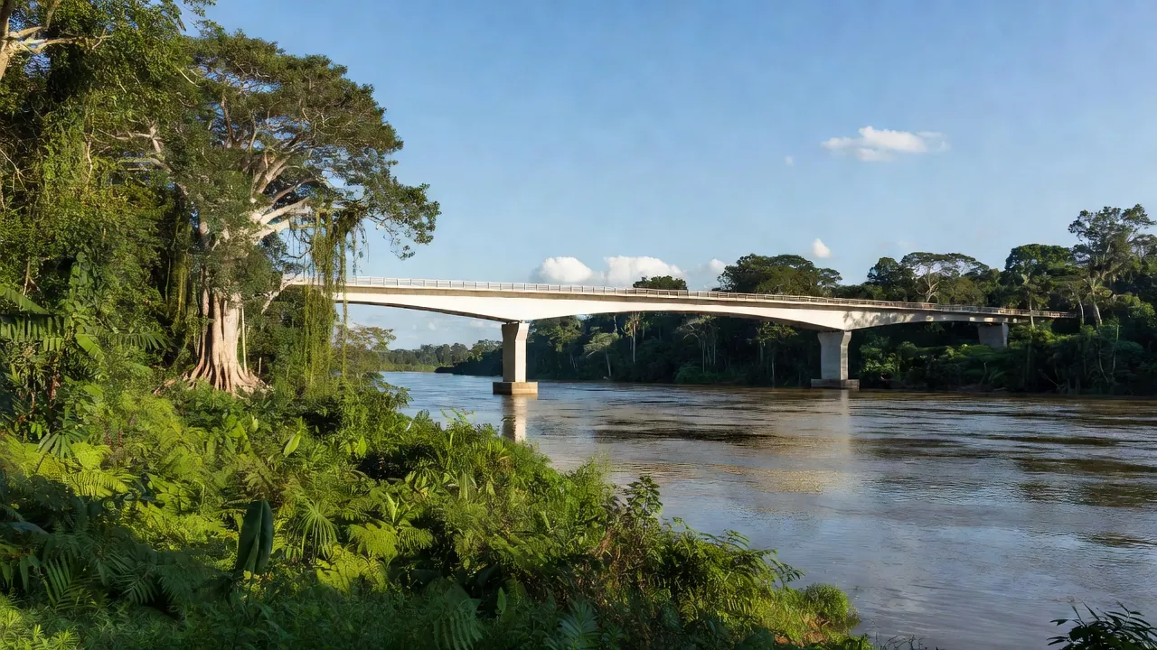 Ponte sobre rio na Amazônia em Rondônia simbolizando emendas de R$ 500 milhões