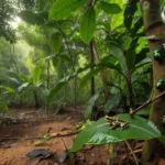 Floresta da Serra do Aracá em Rondônia com anfíbio e insetos na vegetação natural