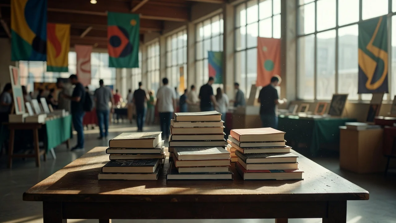 Livros de poesia expostos na Bienal de São Paulo representando Porto Velho em Poesia