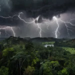 Raios durante tempestade na floresta amazônica de Rondônia