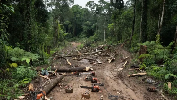 Floresta em Rondônia com sinais de extração ilegal de madeira em terras indígenas